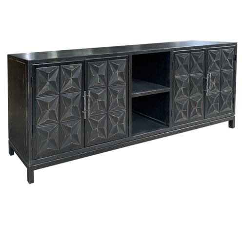 Transitional 4-Door Accent Cabinet with Additional Open Shelving