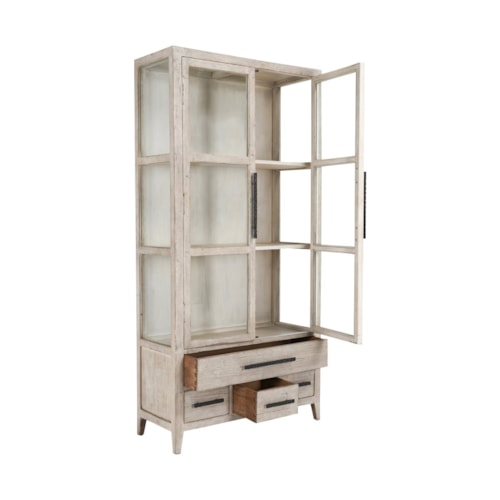 Rustic 3-Shelf Tall Cabinet with Glass Doors
