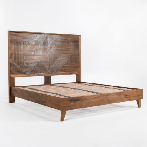 Rustic Queen Panel Bed with Tapered Wood Leg
