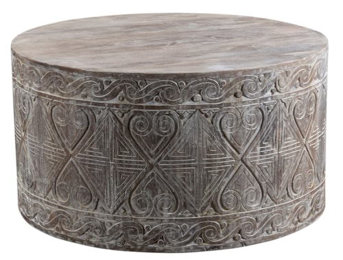 Global Round Coffee Table with Carving Details