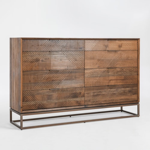 Rustic 8-Drawer Dresser with Metal Base