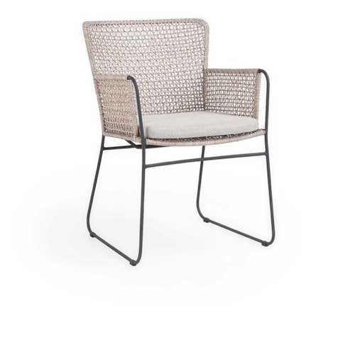 Transitional Outdoor Dining Arm Chair with Upholstered Seat