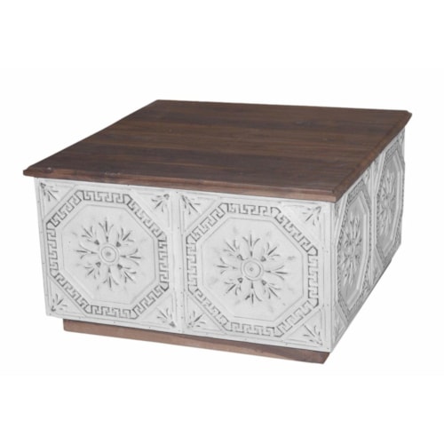 Global Square Coffee Table with Ornate Carving Details
