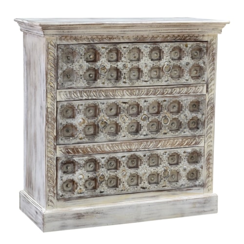 Rustic 3-Drawer Cabinet with Carved Detailing