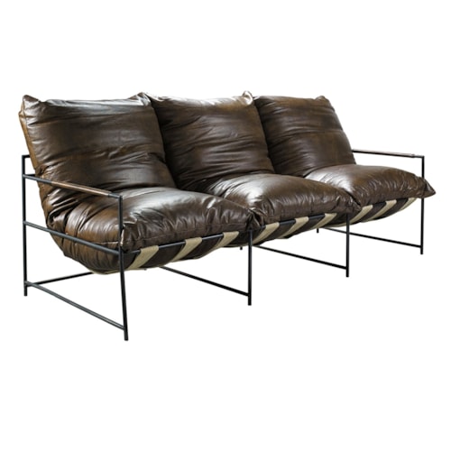 Rustic Upholstered Sofa with Metal Arms