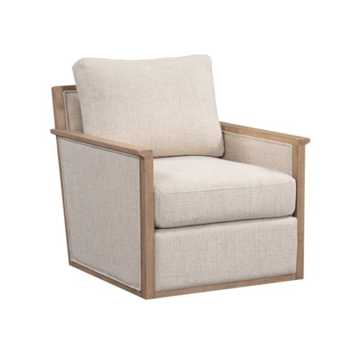 Transitional Swivel Accent Chair with Wood Arms
