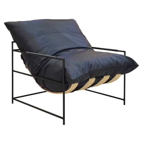 Rustic Upholstered Accent Chair with Metal Arms