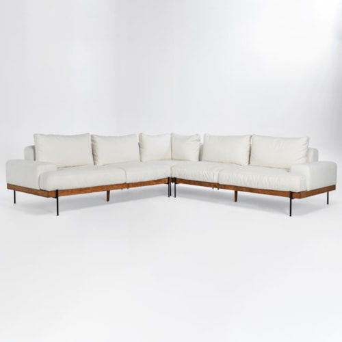 Farmhouse Rustic Sectional Sofa with Wood Leg