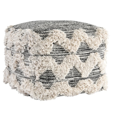 Maeve Black/Ivory Pouf 18X18x14