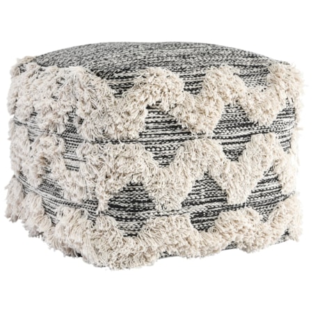 Maeve Black/Ivory Pouf 18X18x14