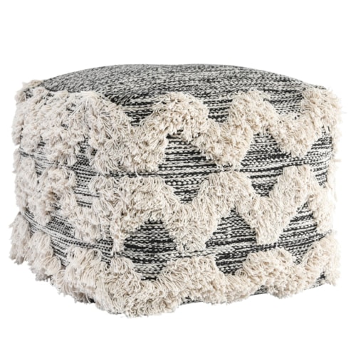 Maeve Black/Ivory Pouf 18X18x14