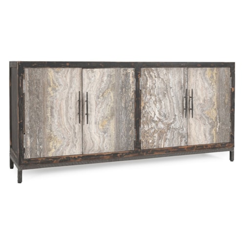 Reclaimed Pine 4Dr Cabinet Weathered Black/Travertine