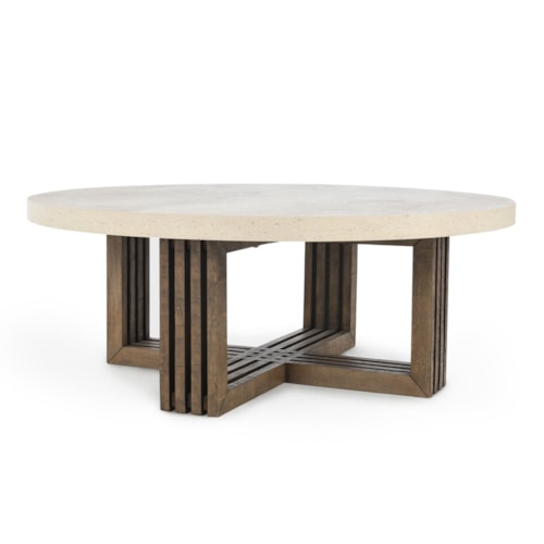 Aspen Reclaimed Pine 47" Round Coffee Table Distressed Brown/Weathered Chalk