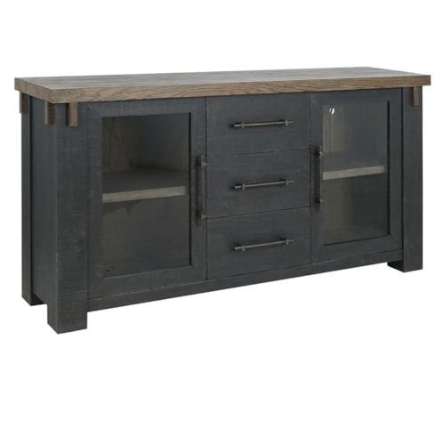 Contemporary 3-Drawer Buffet with Glass Doors