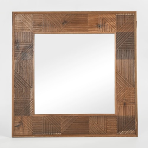 Rustic Square Wall Mirror with Thick Wooden Frame