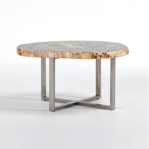 Modern Rustic Coffee Table with Petrified Wood Top