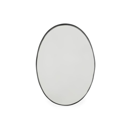 Contemporary 27" Oval Wall Mirror with Hammered Metal Trim
