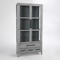 Rustic 3-Shelf Tall Cabinet with Glass Doors