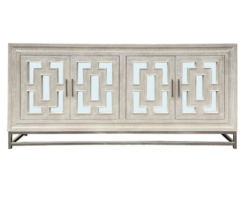 Transitional 4-Door Cabinet with Mirror Paneling