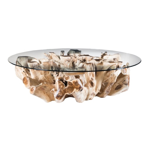 Rustic 60" Round Coffee Table with Natural Base
