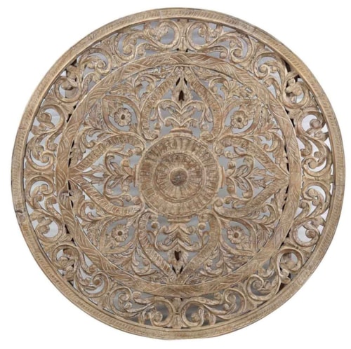 60" Round Wood Carved Panel