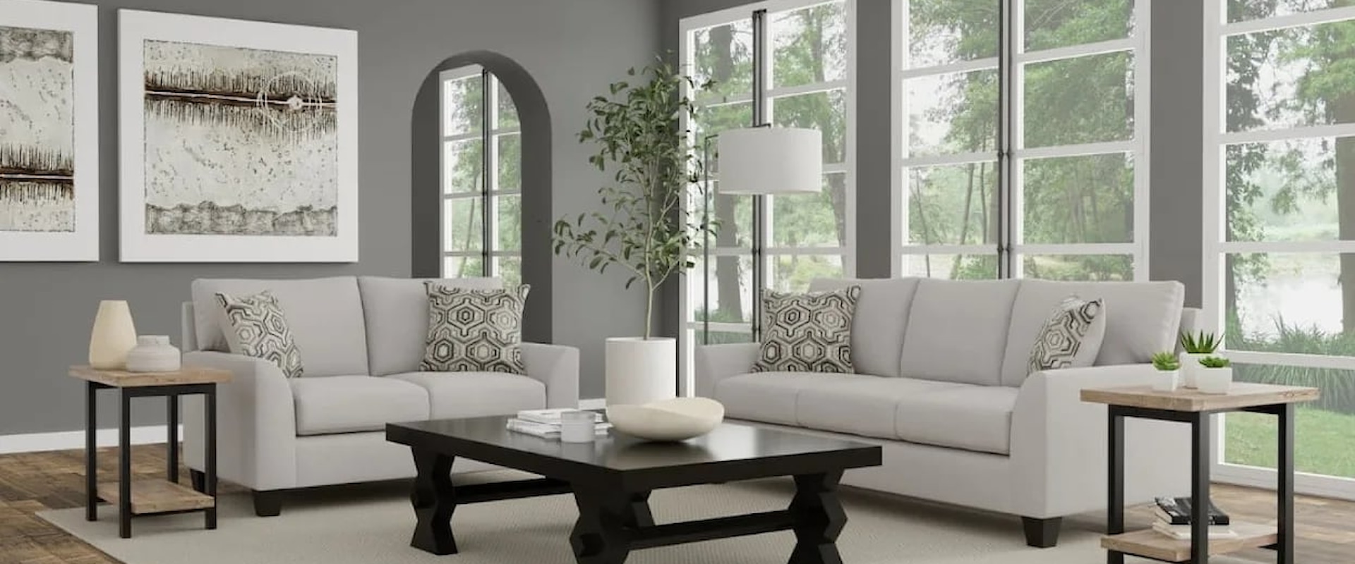 Contemporary Sofa & Loveseat Set with Flared Armrests