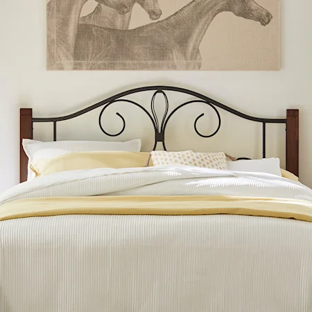  Full/Queen Metal Headboard with Frame and Wood Posts