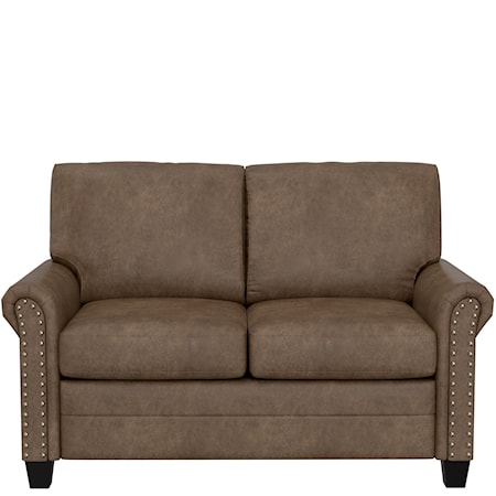 Contemporary Upholstered Loveseat with Nailheads