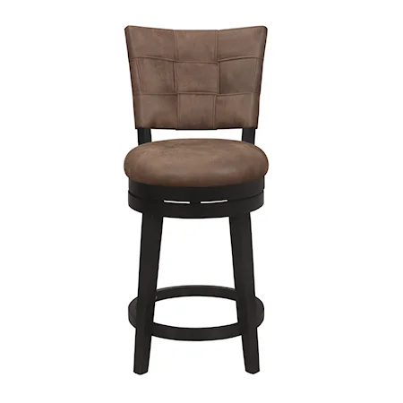 Wood Counter Height Swivel Stool with Upholstered Weave Back Design