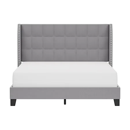 Transitional Upholstered Tufted Queen Bed with Dual USB Ports