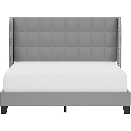 Transitional Upholstered Tufted Queen Bed with Dual USB Ports