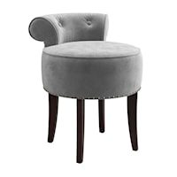 Wood and Upholstered Vanity Stool with Decorative Sleigh Back