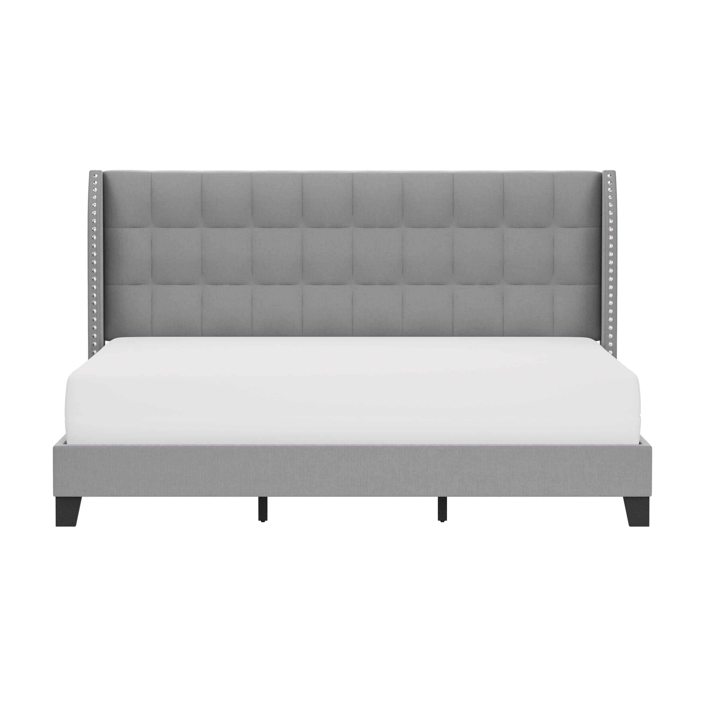 Transitional Upholstered Tufted King Bed with Dual USB Ports