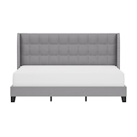 Transitional Upholstered Tufted King Bed with Dual USB Ports