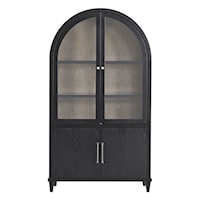 Coastal Farmhouse Arched Display Cabinet with LED Light
