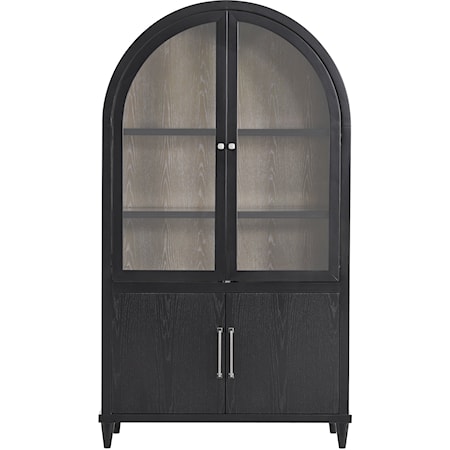 Coastal Farmhouse Arched Display Cabinet with LED Light