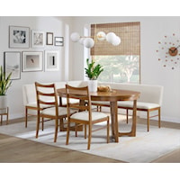 Mid-Century Modern 6-Piece Dining Set with Banquette Benches