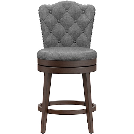 Edenwood Wood Counter Height Swivel Stool with Tufted Back and Nail Head