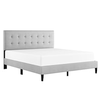 Contemporary Queen Upholstered Platform Bed with Tufted Headboard