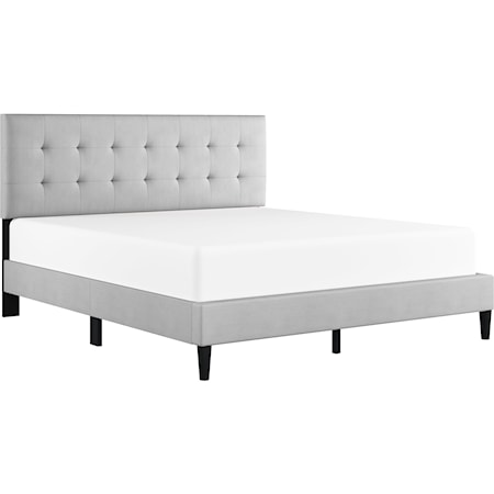 Contemporary Queen Upholstered Platform Bed with Tufted Headboard