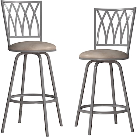 Contemporary Metal Cathedral Back Swivel Adjustable Barstool with Nested Legs Set of 2