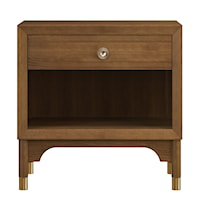 Mid-Century Modern 1-Drawer Nightstand with USB Port and LED-Lit Shelf