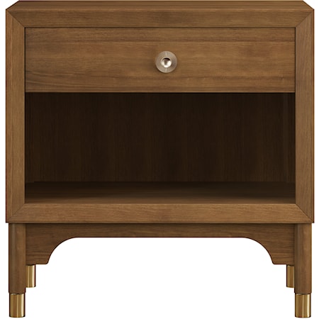 Mid-Century Modern 1-Drawer Nightstand with USB Port and LED-Lit Shelf