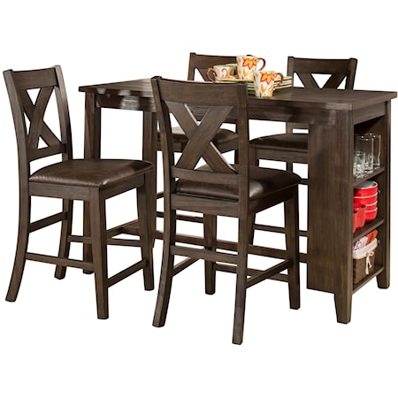 Farmhouse 5-Piece Counter Height Dining Set with X-Back Counter Height Stools