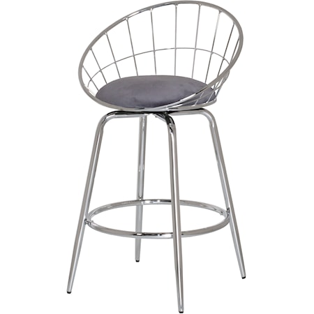 Mid-Century Modern Metal Swivel Counter Stool with Upholstered Seat