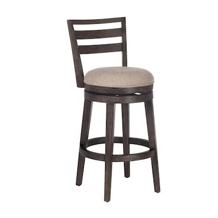 Transitional Swivel Counter Stool with Upholstered Seat and Ladder Back