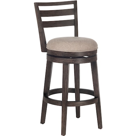 Transitional Swivel Barstool with Upholstered Seat and Ladder Back