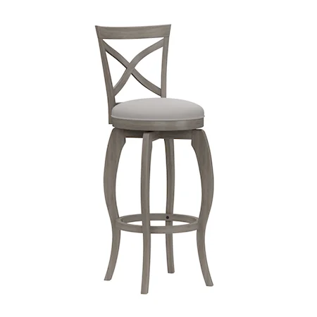 Wood Bar Height Swivel Stool with Curved X Back Design