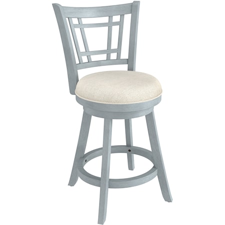Transitional Wooden Swivel Counter Stool with Rectangular Lattice Back