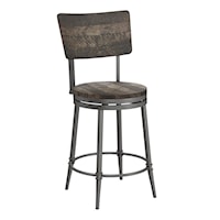 Wood and Metal Counter Height Swivel Stool with Wood Seat